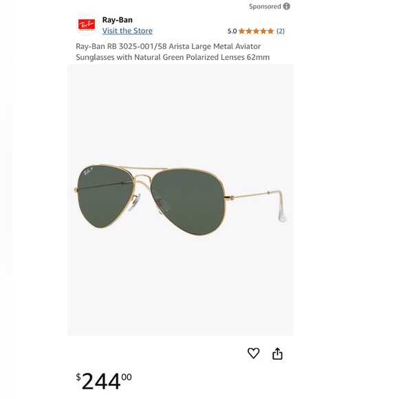 Ray-Ban Aviator Sunglasses FRAMES 58mm polarized Green. DAMAGED - Picture 7 of 8